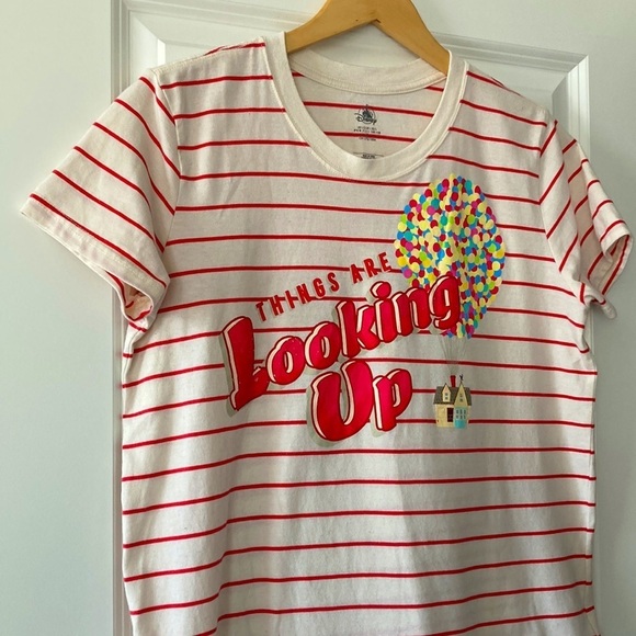 Disney Up top large t-shirt white red pink stripes - Picture 2 of 8